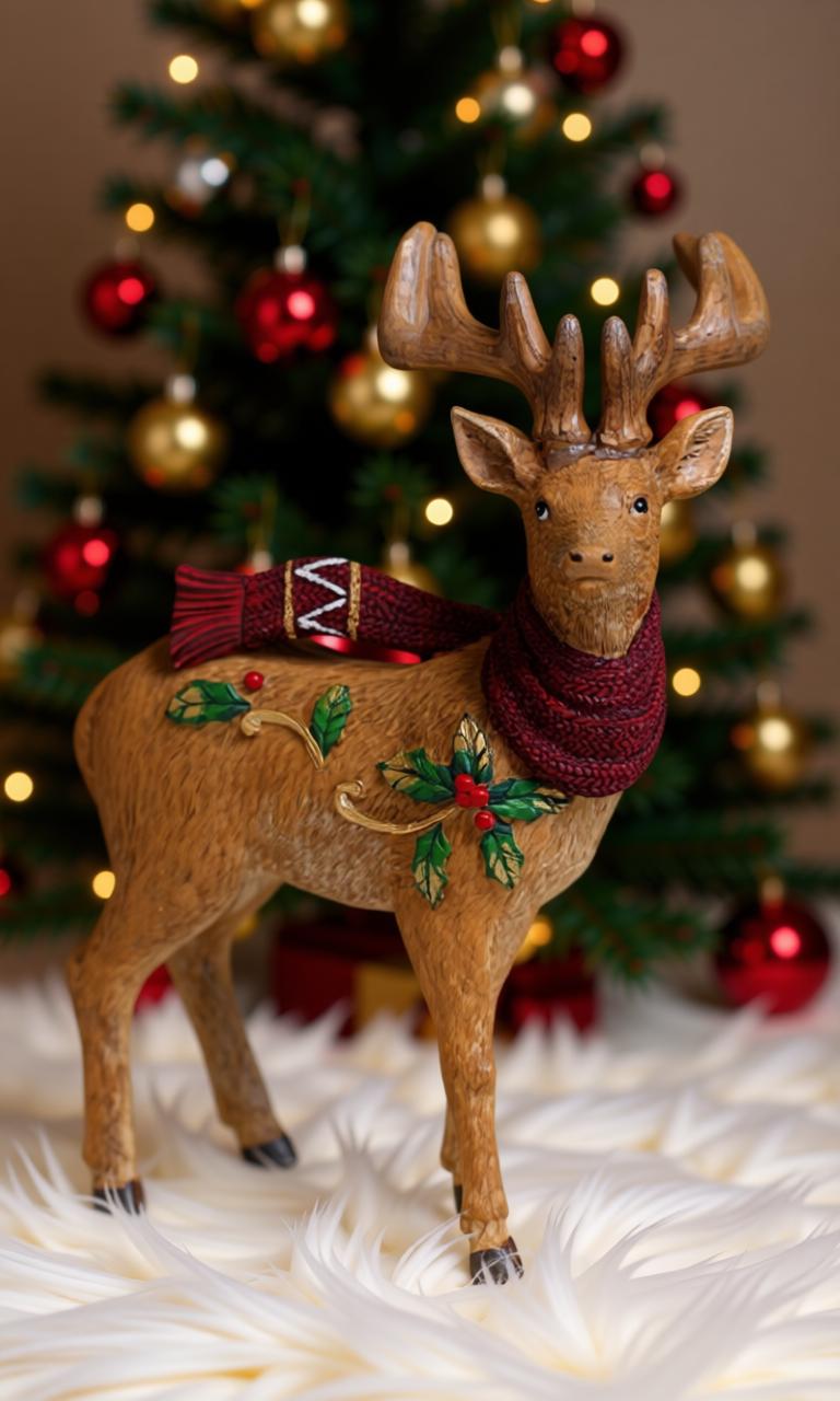 Vianočný jelenček s dekoráciou 22 cm, polyrezín