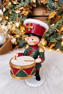 Vianočný luskáčik bubeník z polyrezínu – 14 × 6 cm 