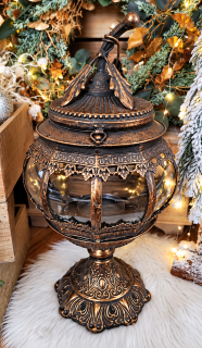 Vianočný kovový lampáš na stopke 47x23cm starozlatý